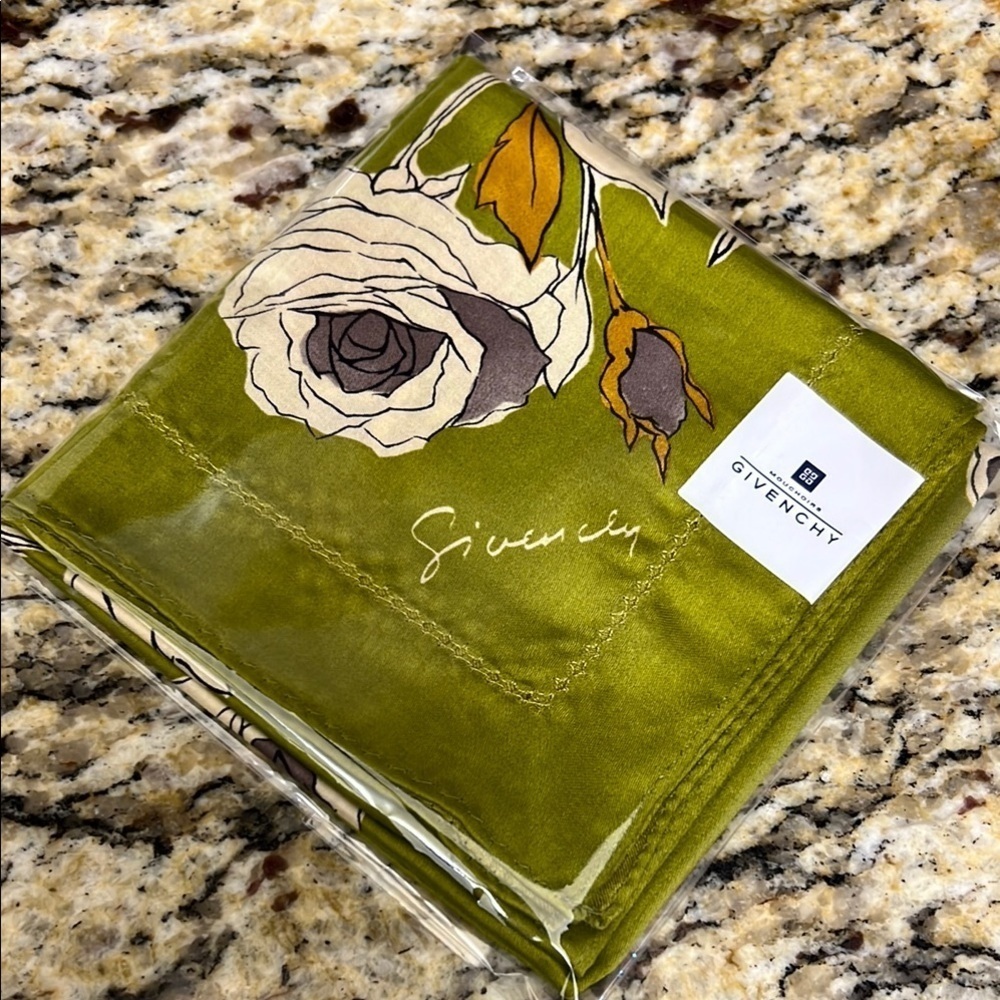 Vintage Givenchy Floral Handkerchief – Olive Green, New in Packaging